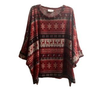 Adrienne, Oversized, Loose fit, Rolled Sleeves, Scoop Neck Poncho, Multi, M
